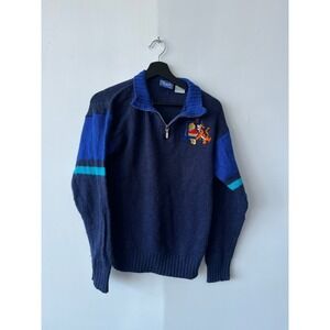 Vintage Pooh Sweater Mens Small Blue Half Zip Pullover Tigger Embroidered Tigger